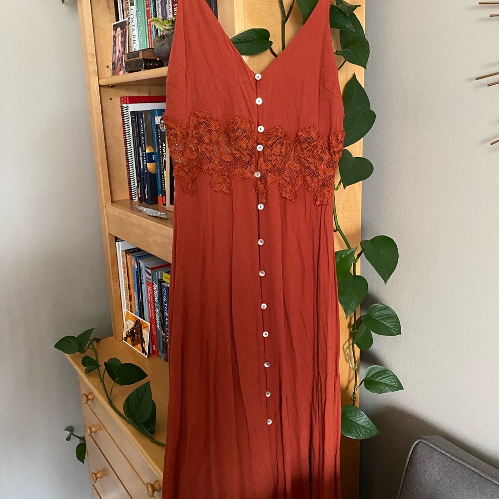 Burnt Orange Lace Button Up Sundress Farm Rio